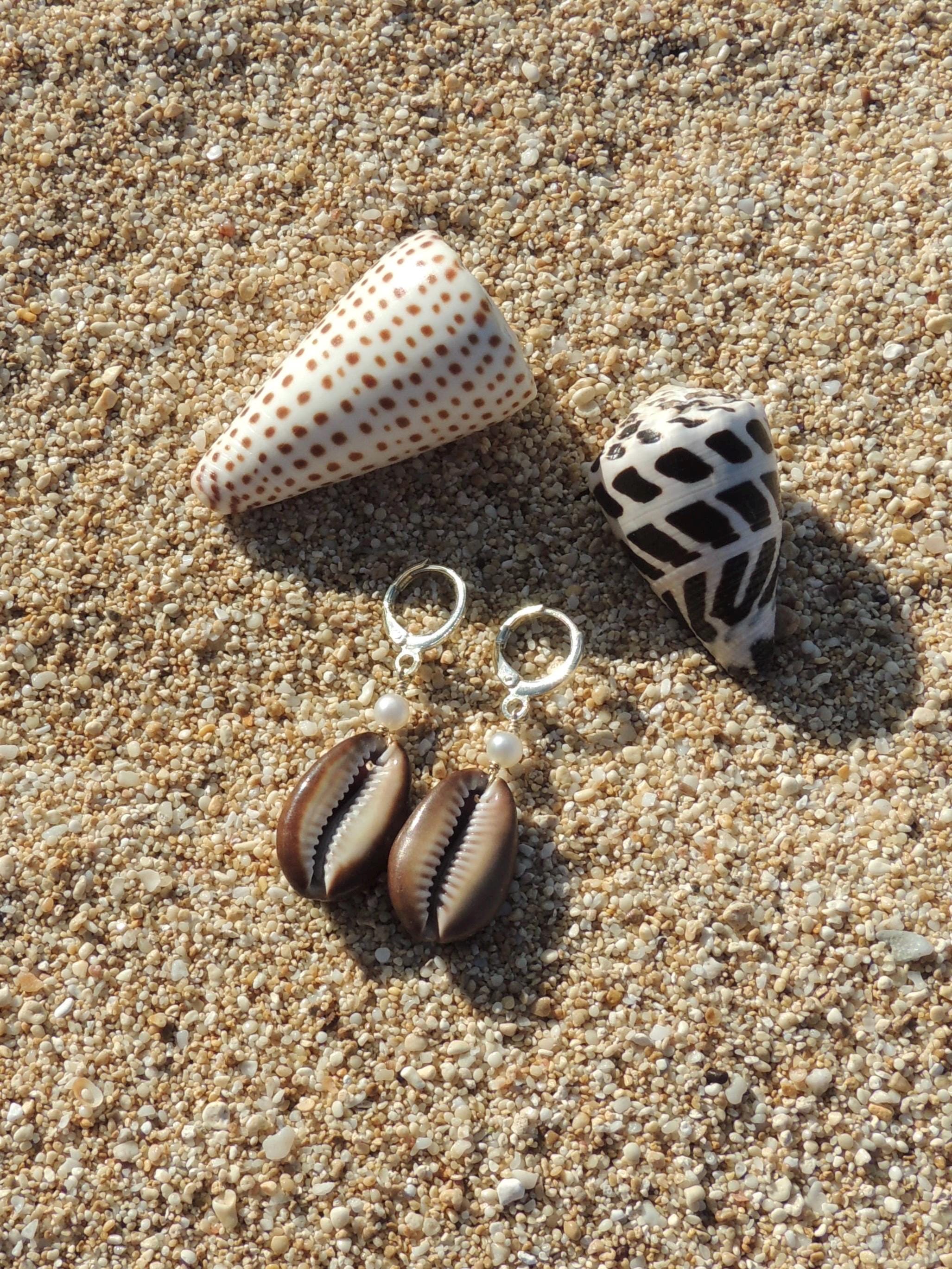 Brown Cowrie Shell Huggies