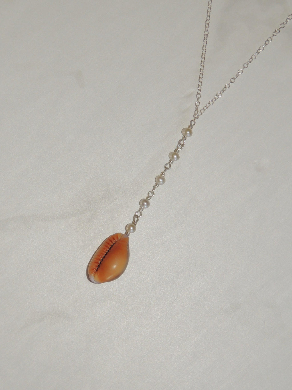 Honey Cowrie Shell Lariat Necklace