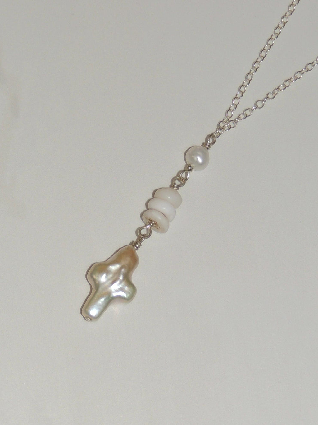 Puka Shell / Pearl Cross Necklace