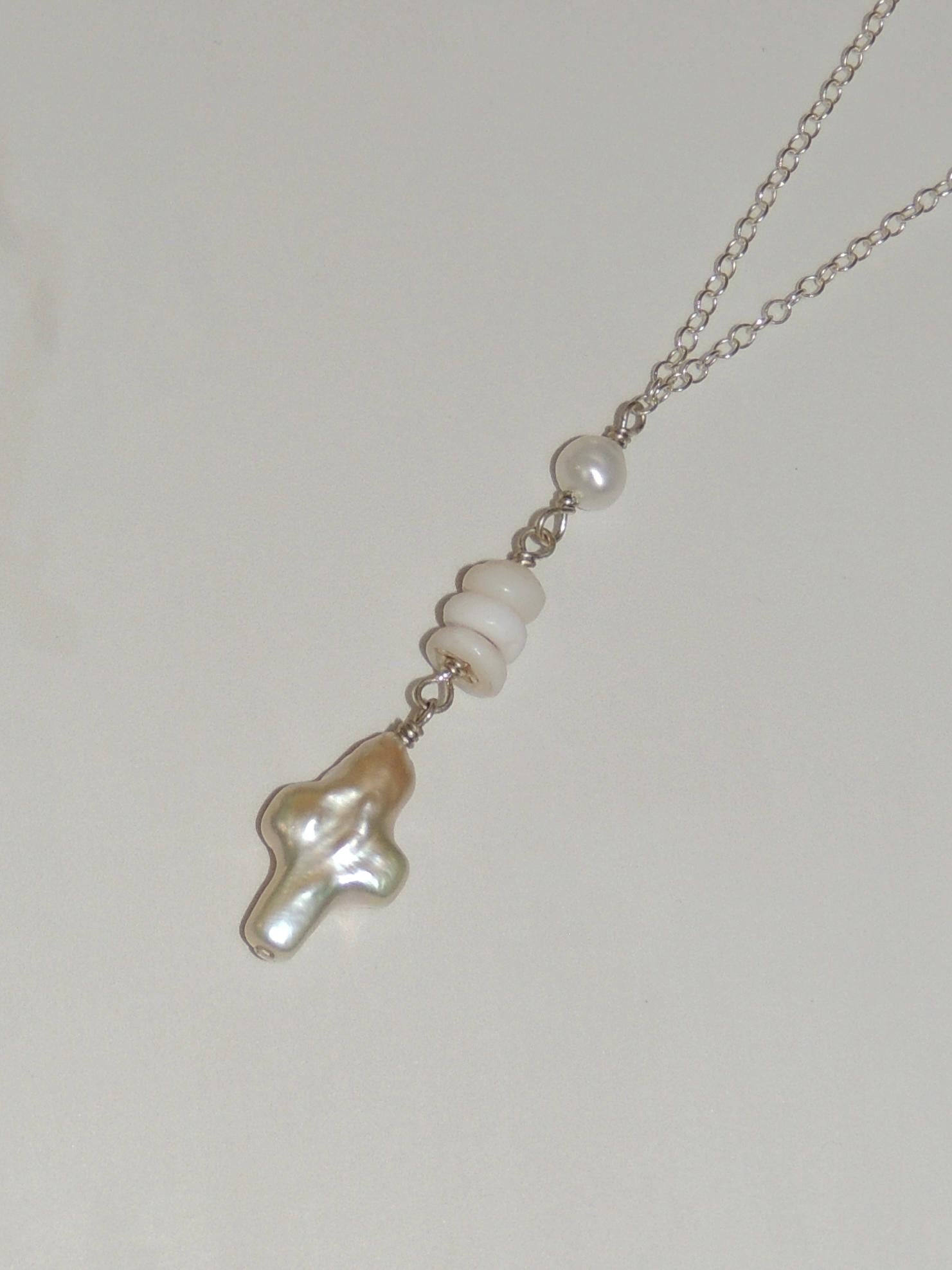 Puka Shell / Pearl Cross Necklace