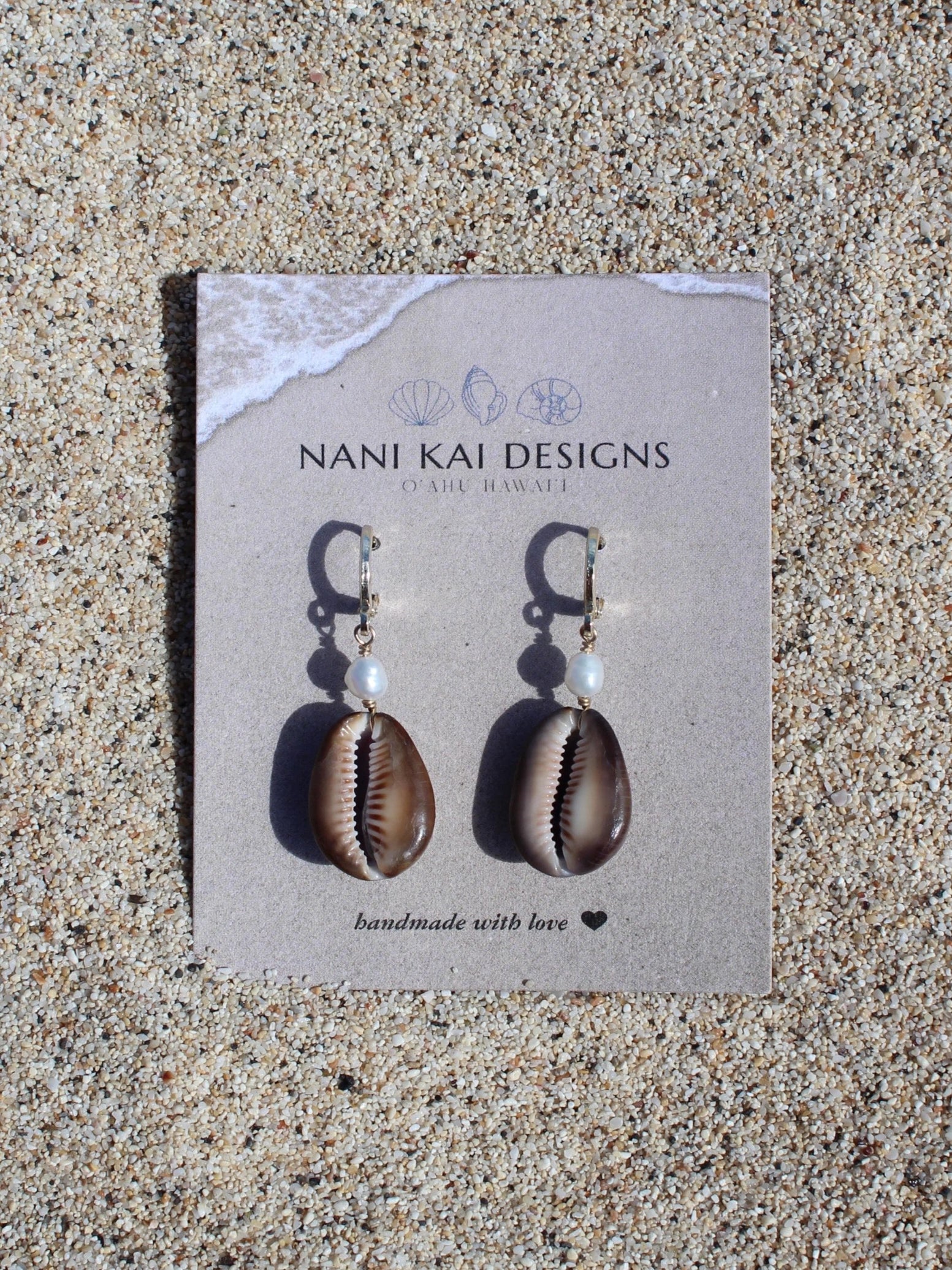 Brown Cowrie Shell Huggies