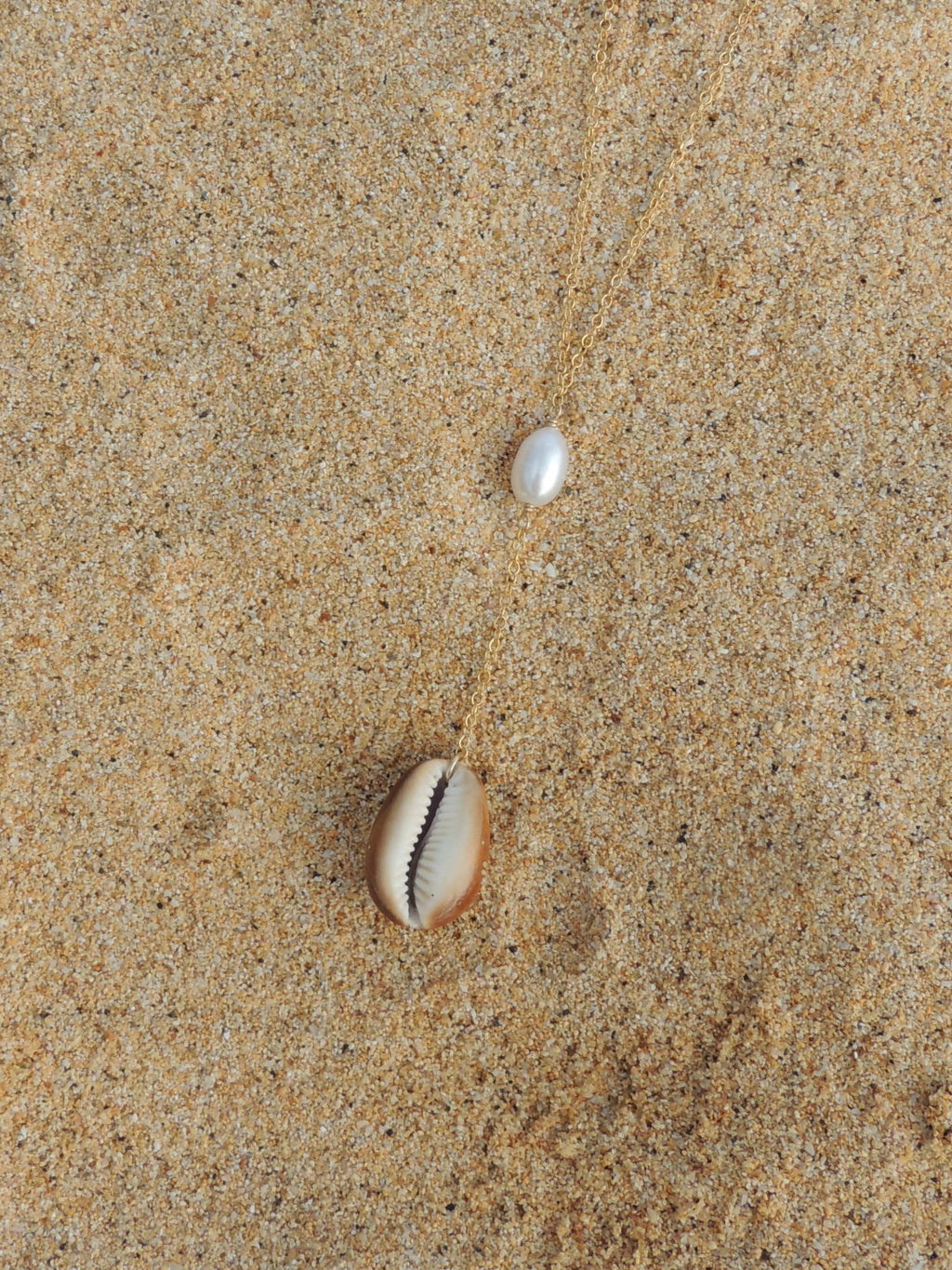 Brown Cowrie Shell Lariat Necklace