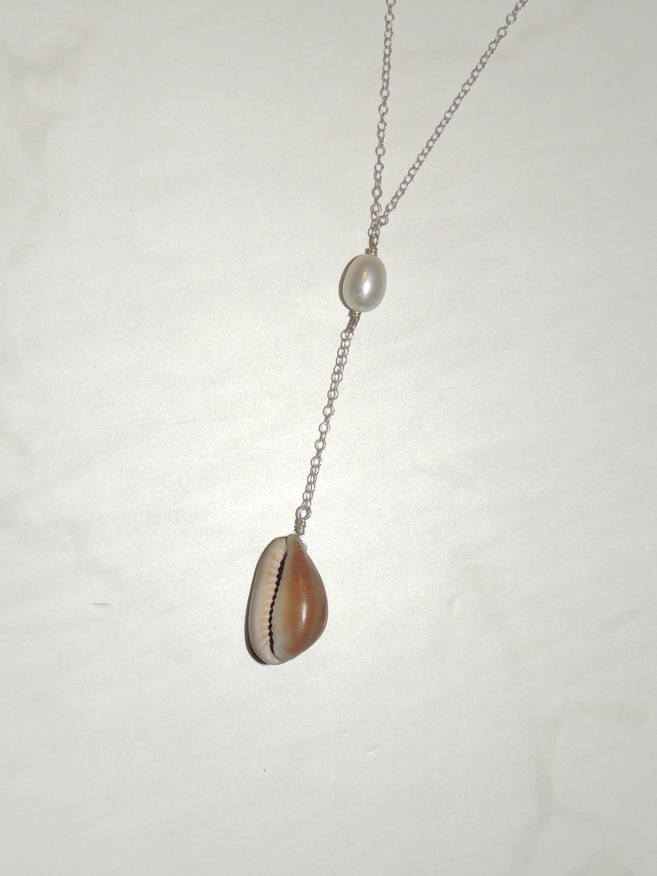 Brown Cowrie Shell Lariat Necklace