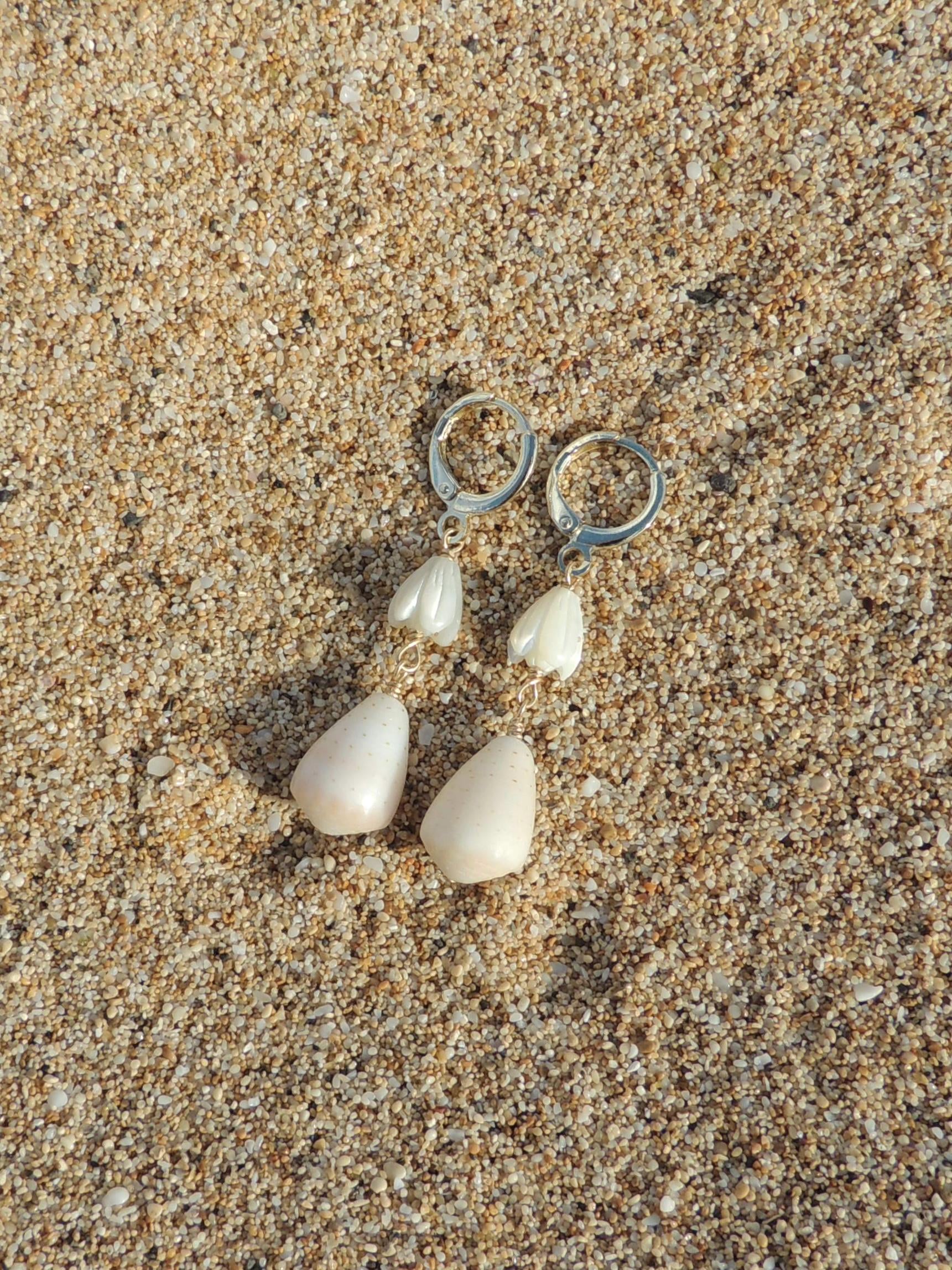 Cone Shell / Pikake Bead Huggies