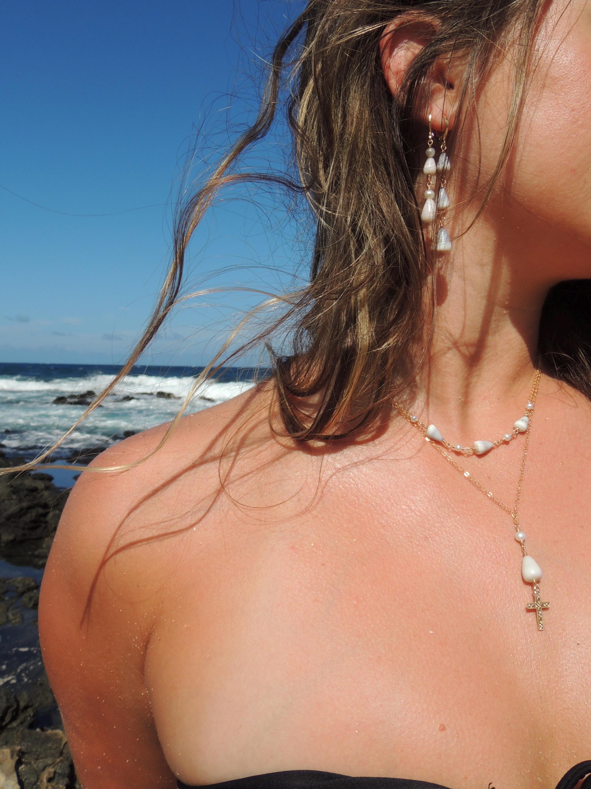 Cone Shell / Cross Charm Necklace