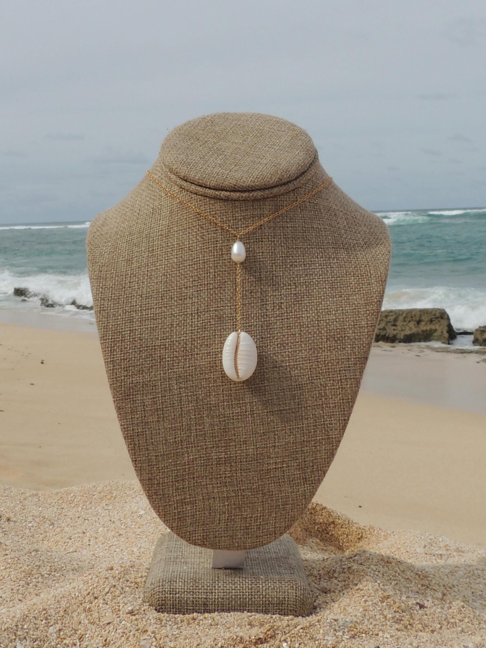 Granulated Cowrie Shell Lariat Necklace