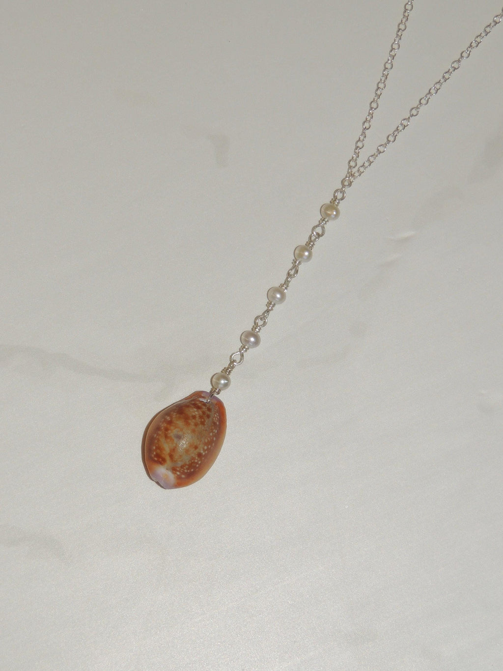 Honey Cowrie Shell Lariat Necklace