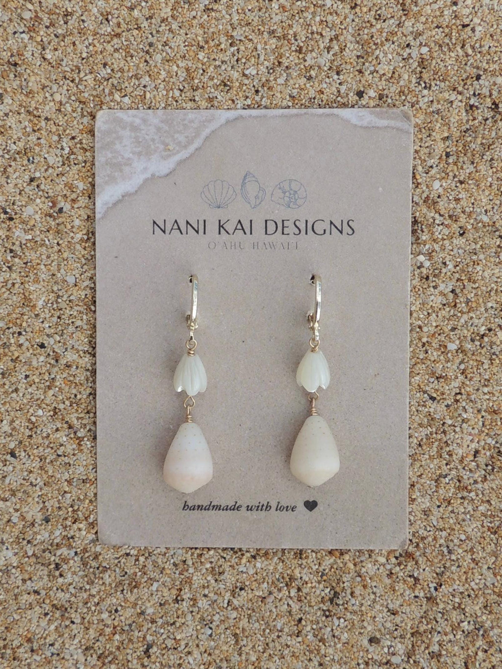 Cone Shell / Pikake Bead Huggies