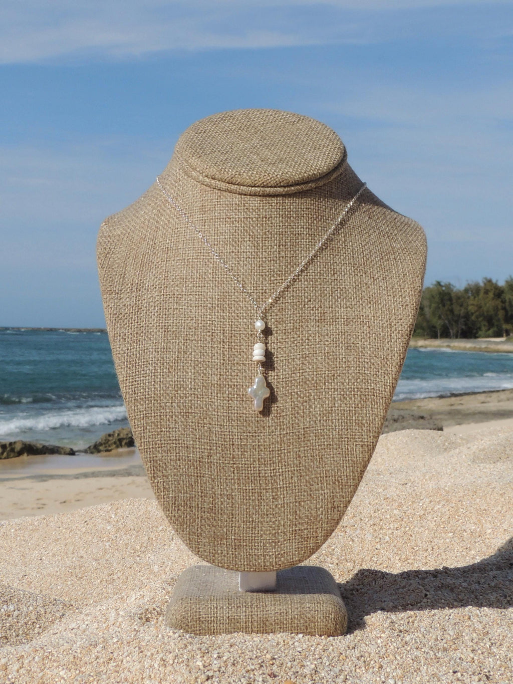 Puka Shell / Pearl Cross Necklace