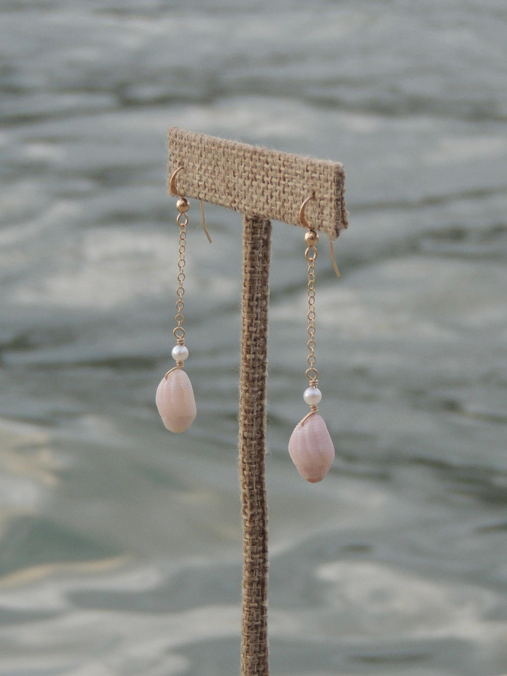 Pink Shell Chain Earrings