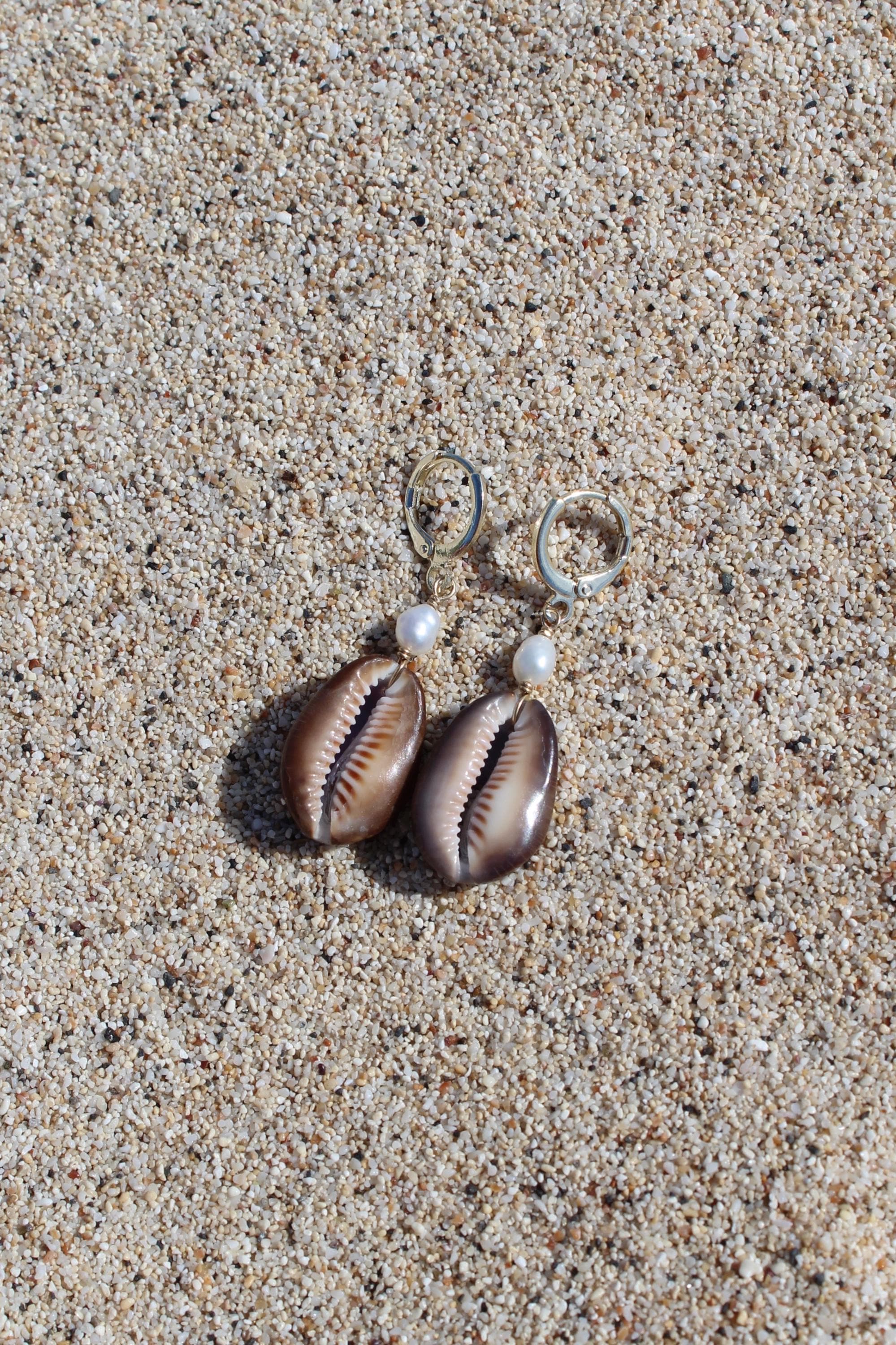Brown Cowrie Shell Huggies