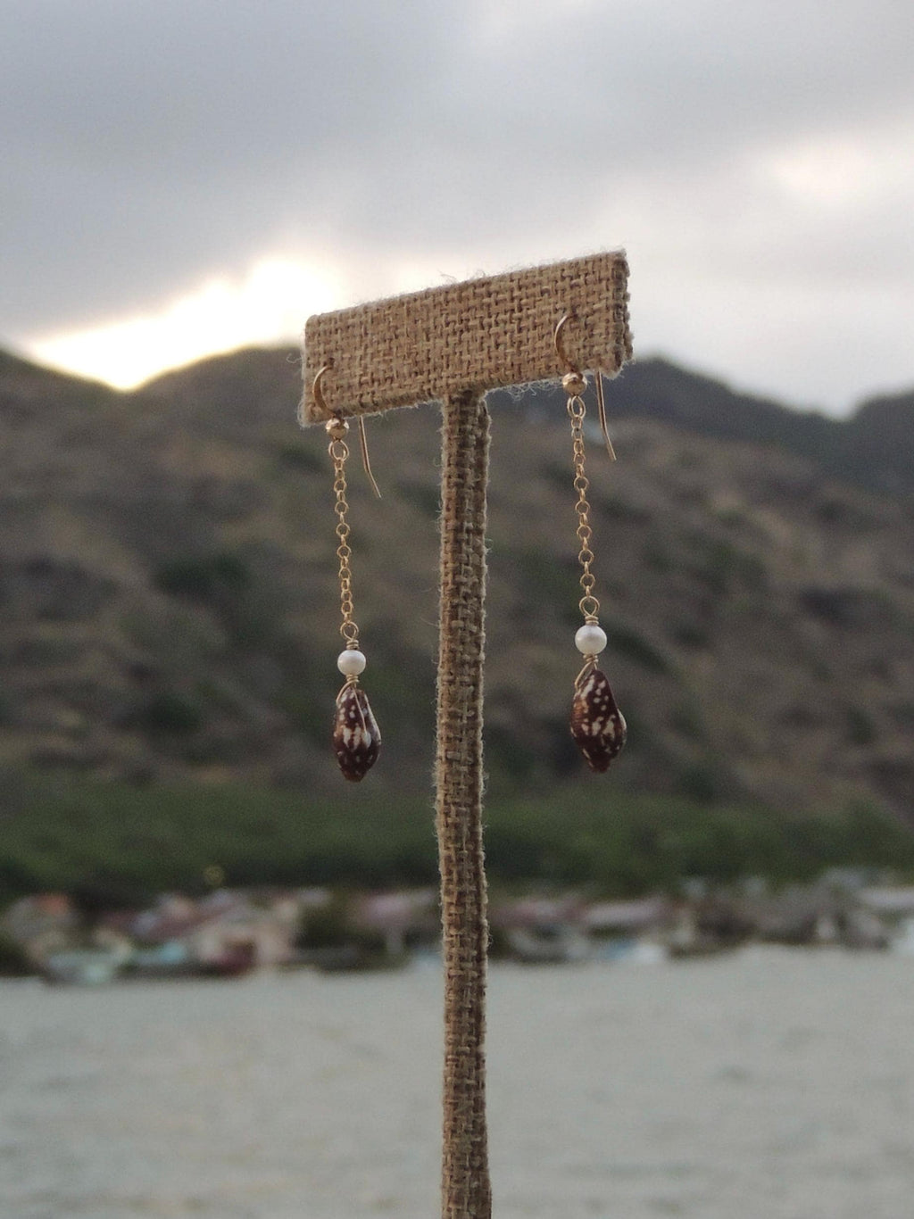Brown Shell Chain Earrings