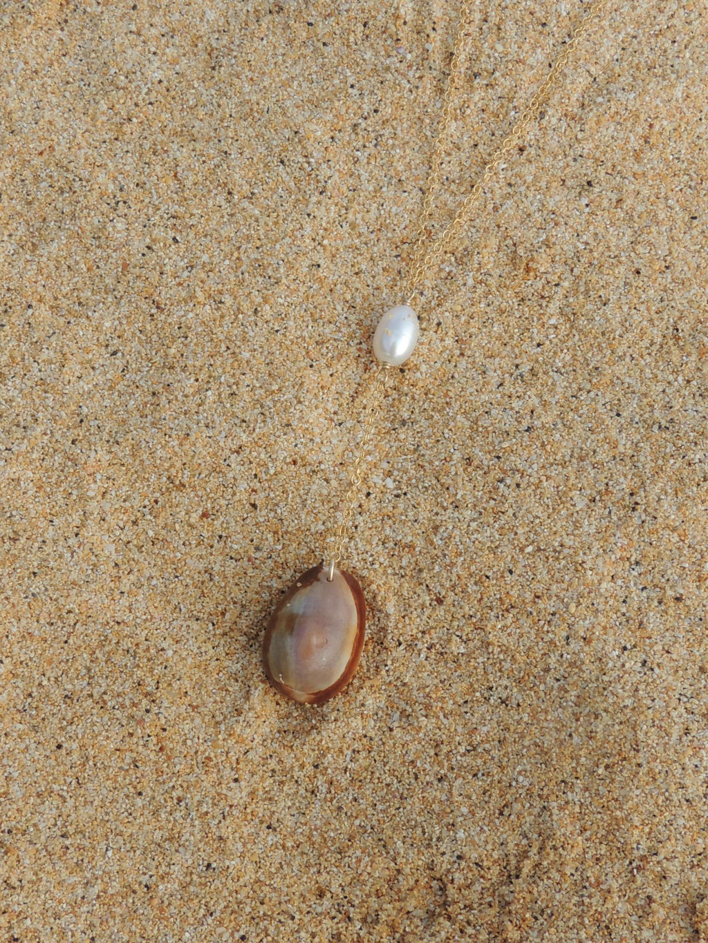 Brown Cowrie Shell Lariat Necklace