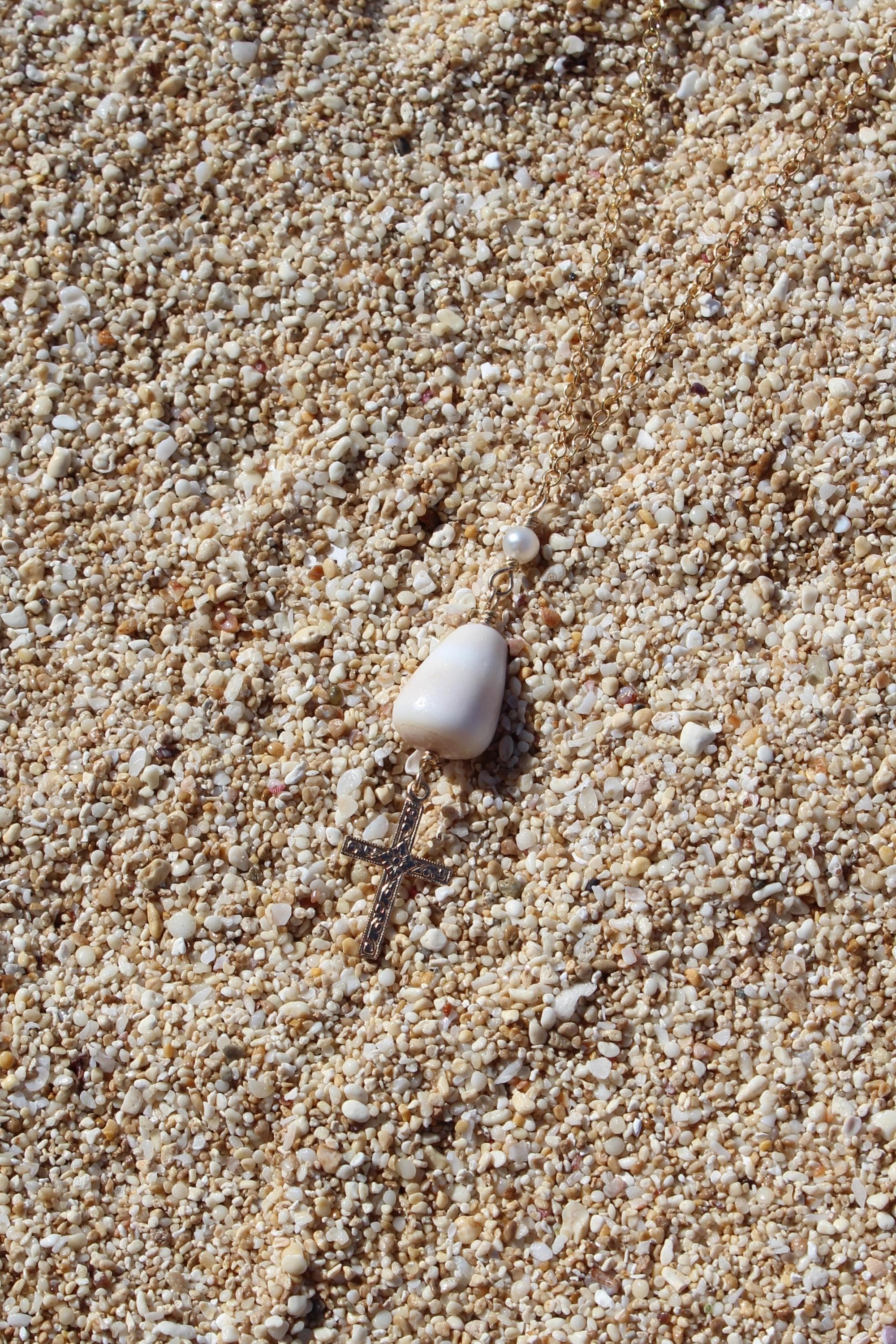 Cone Shell / Cross Charm Necklace